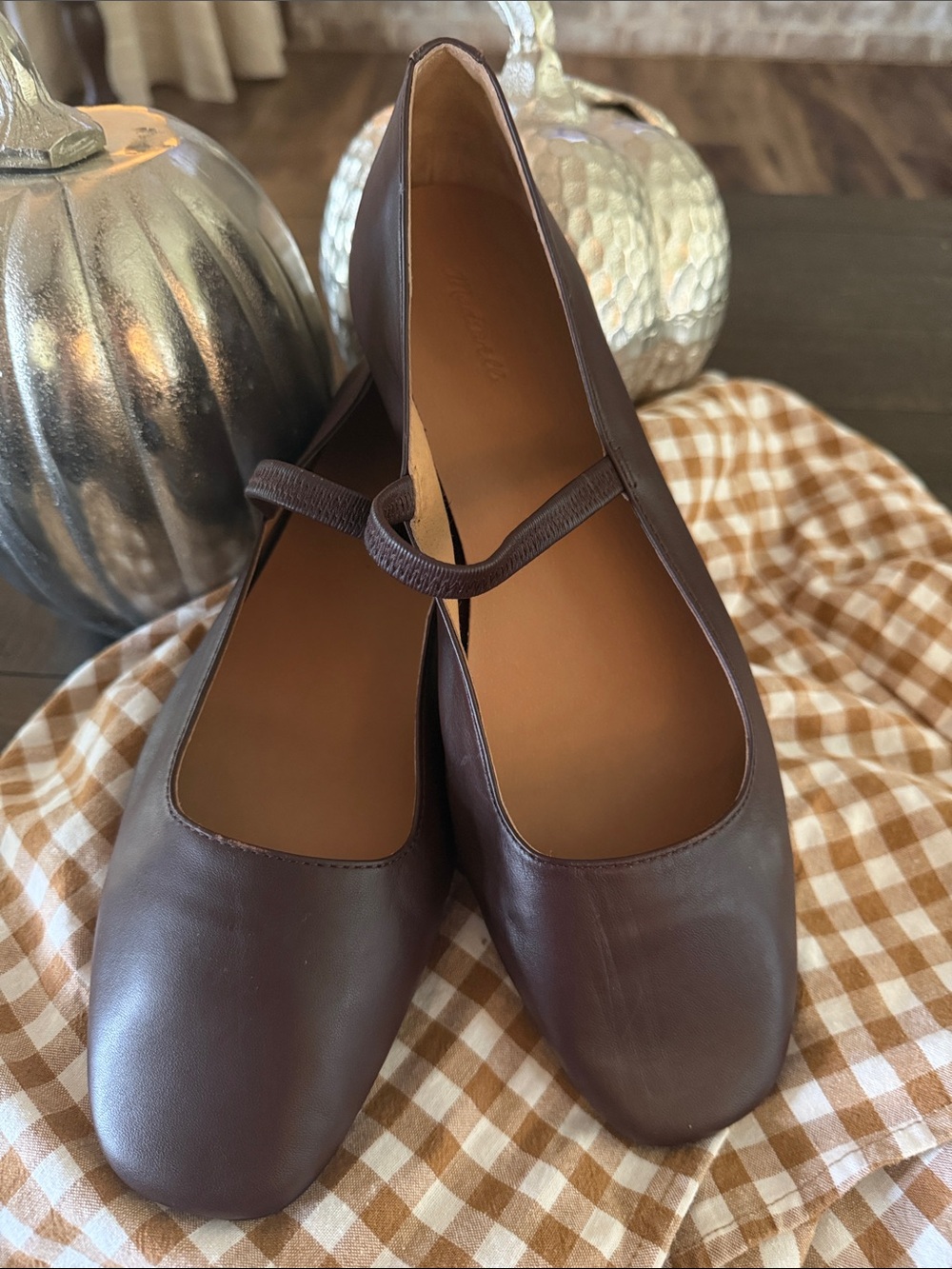Madewell Chocolate Brown Leather Mary Jane Flats with Elastic Strap